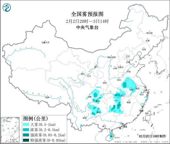大雾黄色预警：河南湖北湖南四川贵州等局地能见度不足200米1