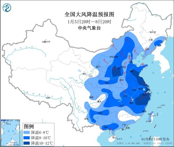 寒潮蓝色预警：华北黄淮等部分地区降温幅度将超10℃1